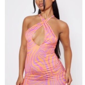 Prettylittlething Orange Zebra Print Slinky
Asymmetric Bodycon Dress